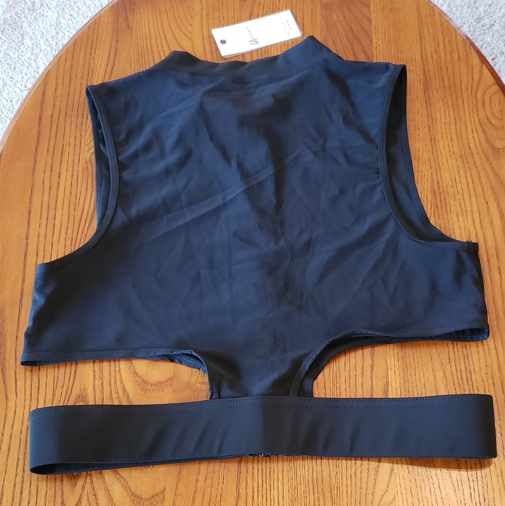 Black athletic top with elastic band attached at hem, size L, NEW - Picture 6 of 9